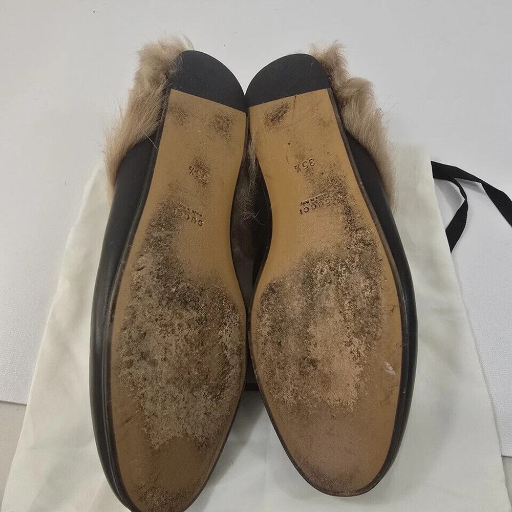 Gucci Black Princetown Leather Shoes Fur Loafer Slides Mules 5.5 US 35.5 EU - Picture 4 of 4